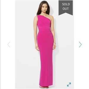 Ralph Lauren One Shoulder Magenta High Slit Maxi